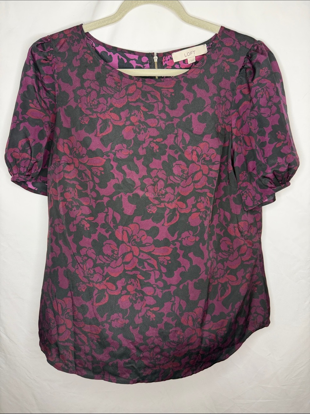 LOFT Fuchsia Floral Puff-Sleeve Blouse